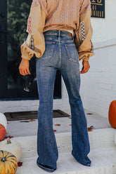 Perfect Fall Piece High Waist Pocket Distressed Flare Stretchy Jeans